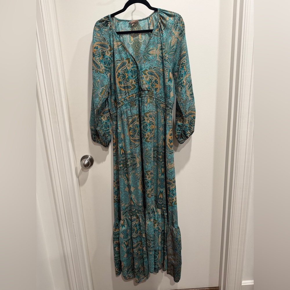 Chaudry Paisley Teal Long Sleeve Maxi Dress. Pre-loved